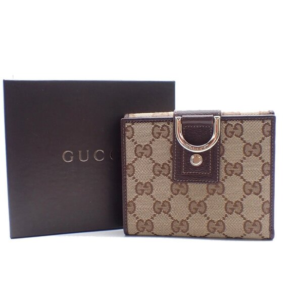 GUCCI Abbey GG Pattern Bifold Wallet Purse Canvas Leather Brown GHW 34YH606Pleas - Picture 1 of 14